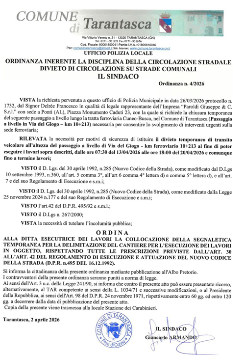 Chiusura passaggio a livello a San Chiaffredo