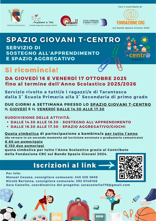 Ritorna il Servizio di Sostegno all'apprendimento e Spazio aggregativo