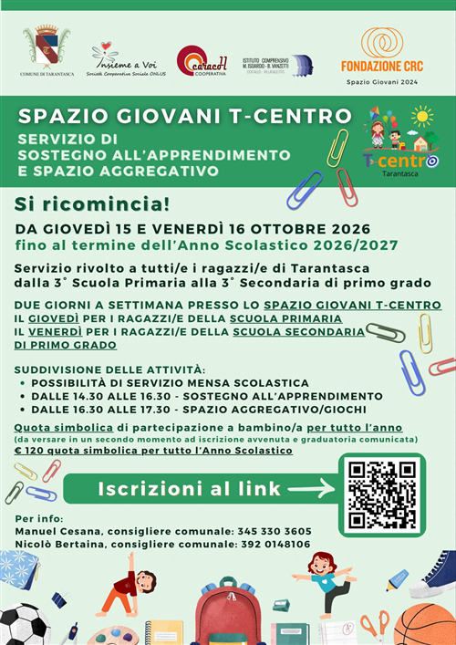 Riparte il servizio di sostegno all'apprendimento e spazio aggregativo